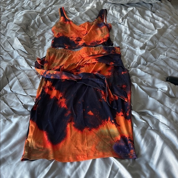 SHEIN Dresses & Skirts - Shein Brand New Orange and Black Tie-Dye two-piece matching set